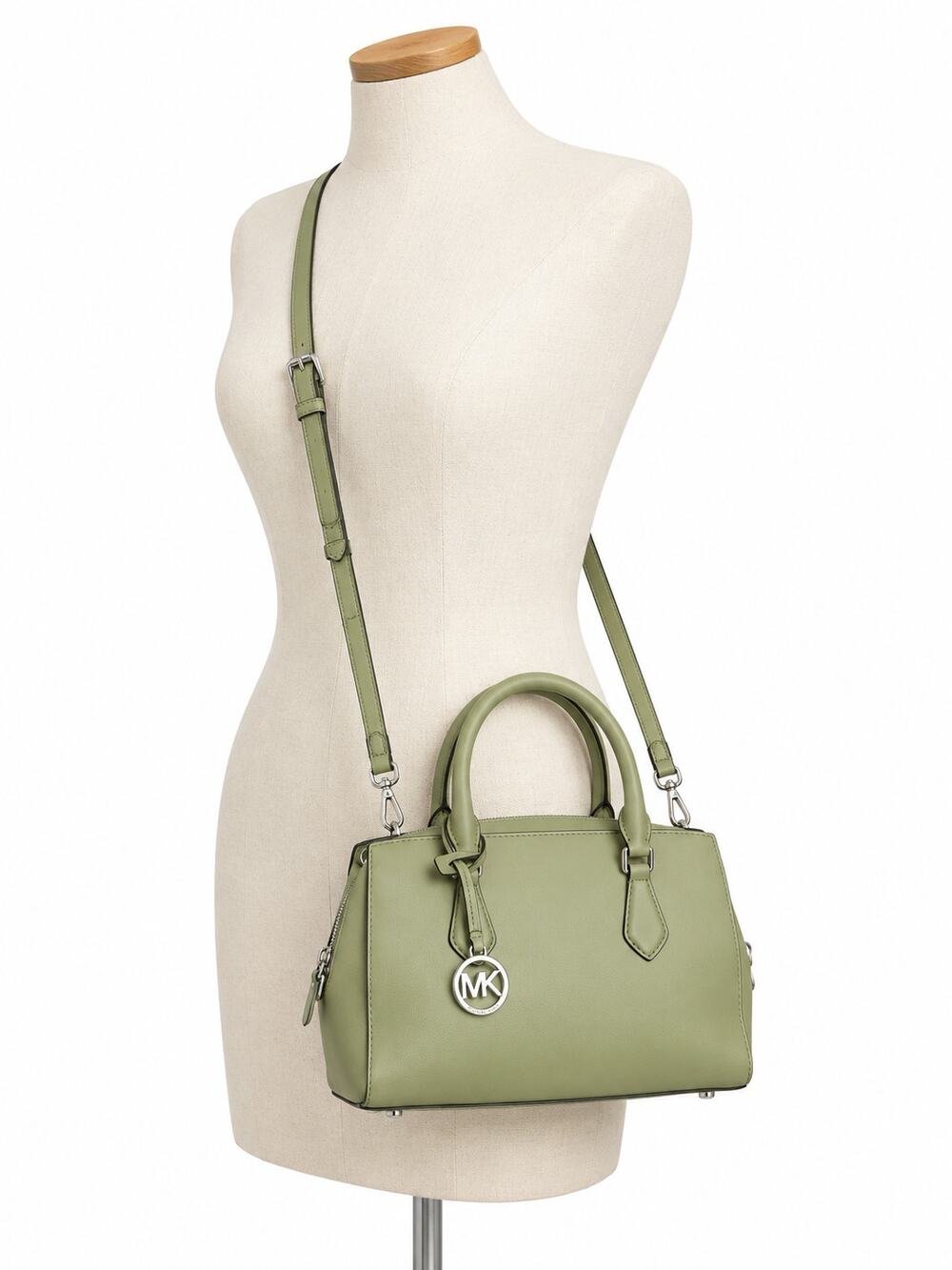 Michael Kors Sheila Light Sage Green Small Satchel Crossbody Bag w/ MK Charm